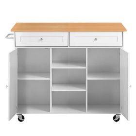 Kitchen Island Cart with Storage, 45.67 in Wide Mobile Rolling Storage Island on Swivel Wheels, with 2 Drawers, Storage Cabinet, Drop Leaf, Towel